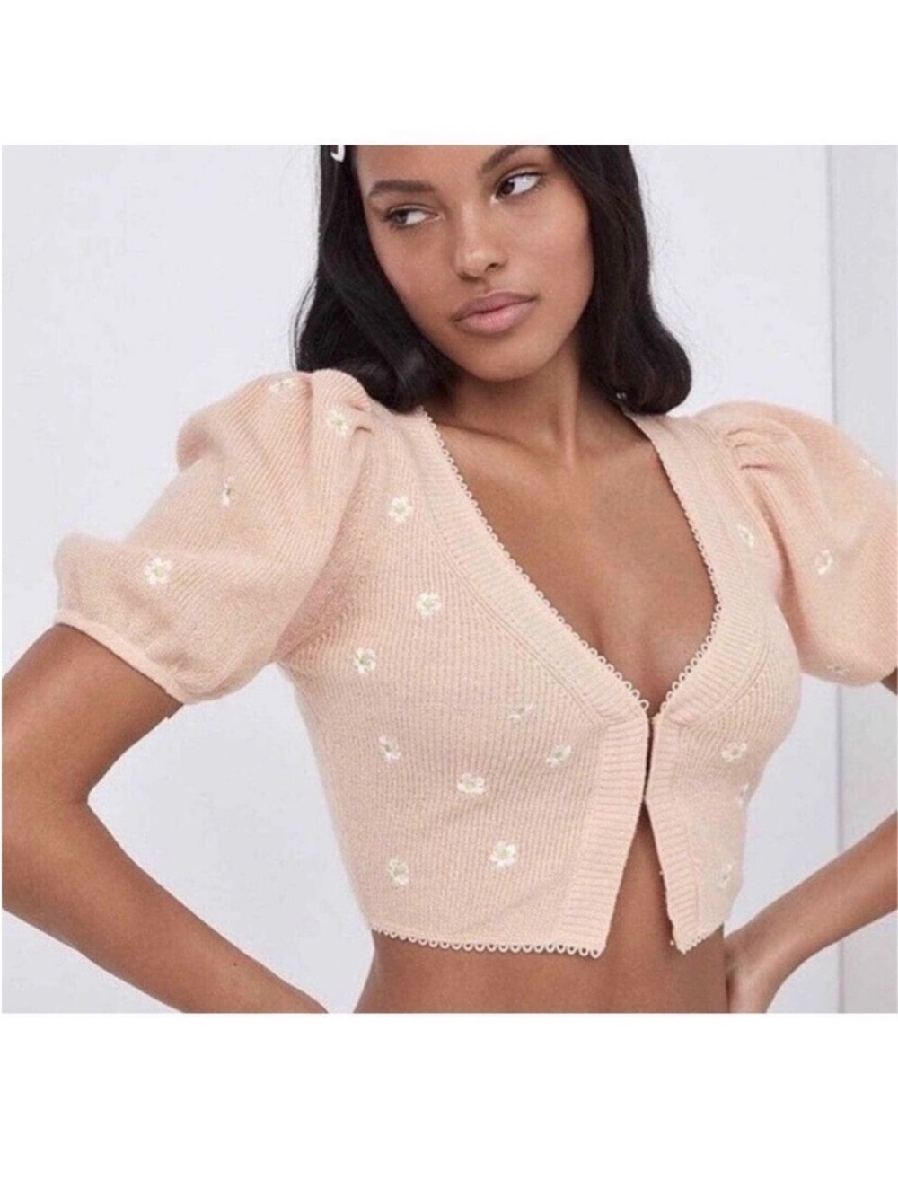 For Love And Lemons Callie Crop Cardigan Sweater Floral Embroidered XL Coquette